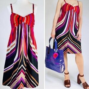 Banana Republic Red Violet Caramel Black White Striped Abstract Multicolor Dress